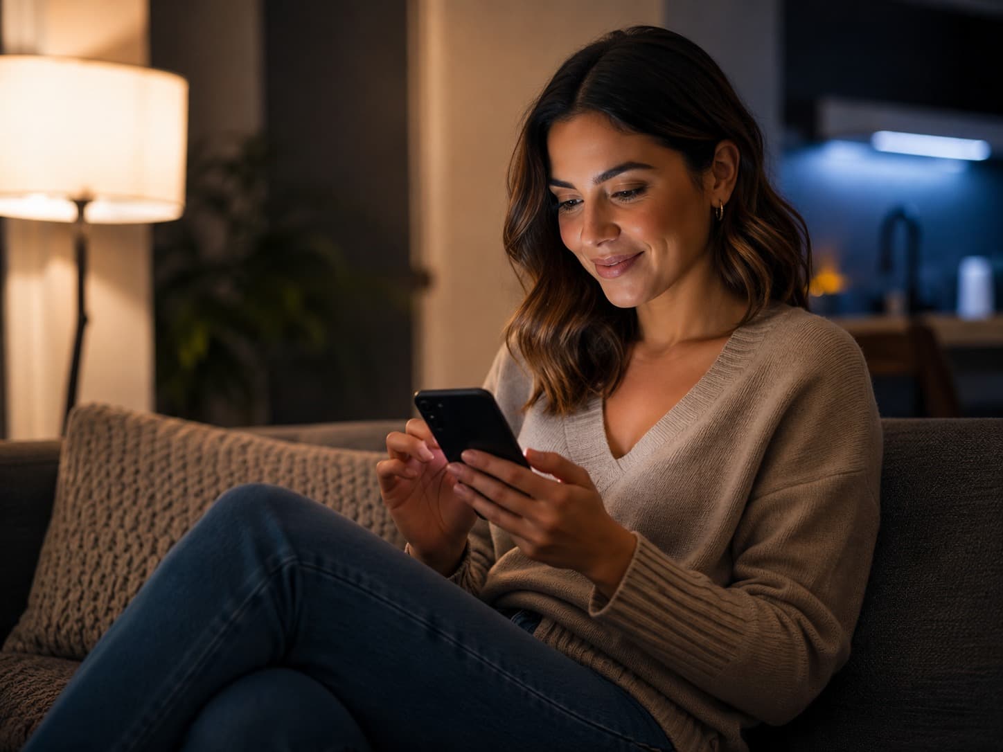A homeowner logging a job on her phone at home