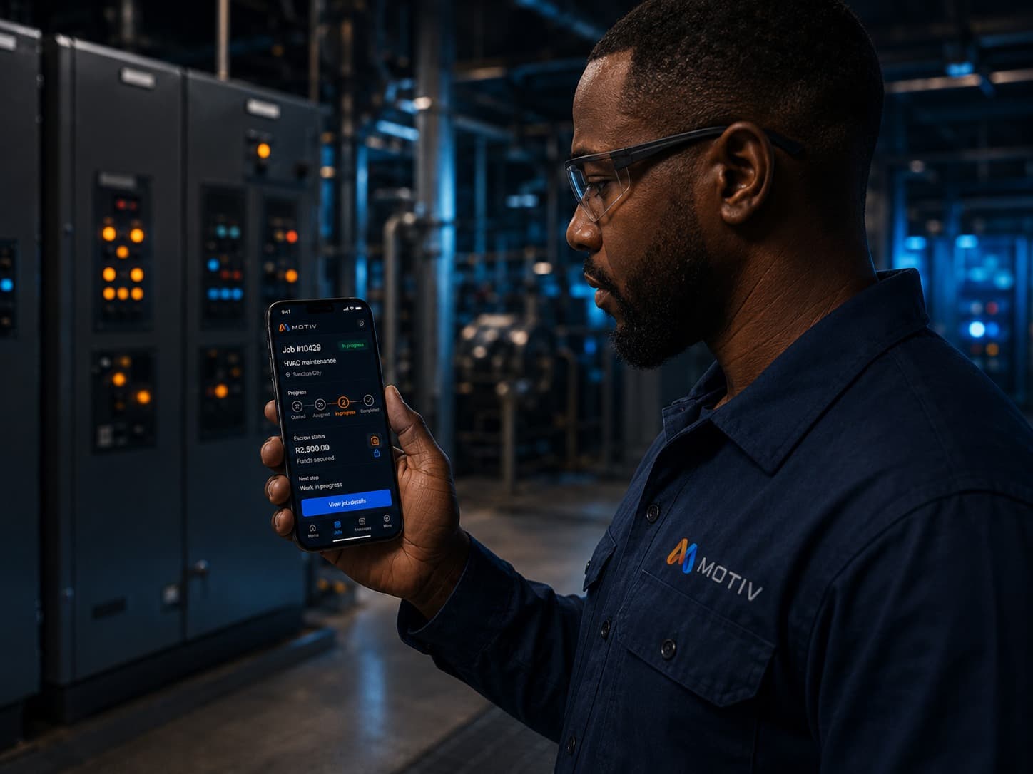 A technician checking a job on site